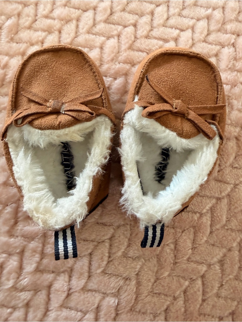 Nautica Baby Faux-Suede Bow Moccasin Slippers with Plush Lining